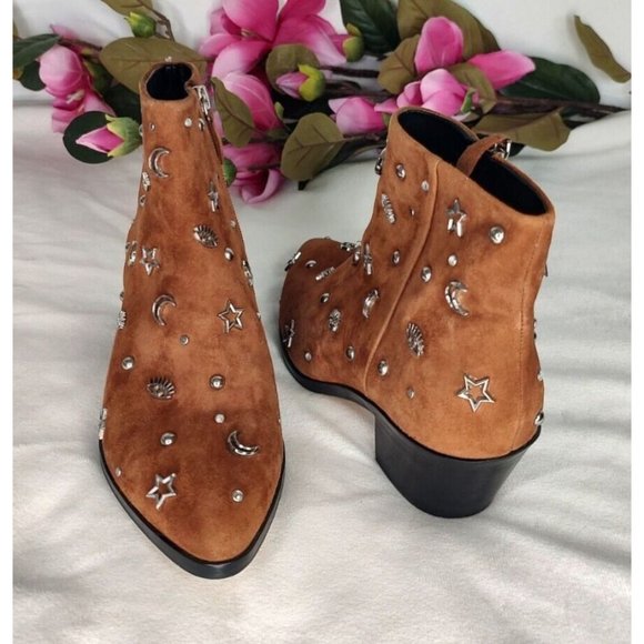 Rebecca Minkoff Shoes - Rebecca Minkoff Booties 6.5 Lizzie Suede Studded Moon Stars Brown Almond